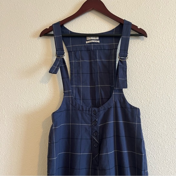 Urban Outfitters Patch Blue Checkered Wide Leg Buckle Strap Jumpsuit Size S - Picture 2 of 12